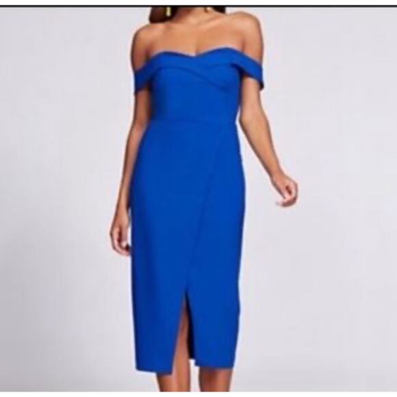 NWT Gabrielle Union NY&Co Cobalt Blue Off the Shoulder Sheath - Picture 1 of 8